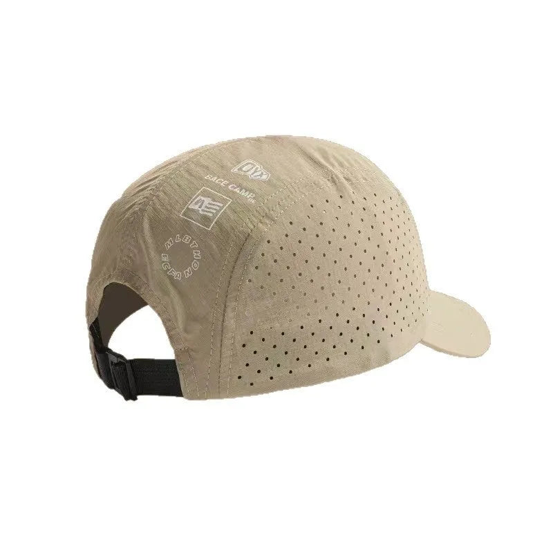 Men's adjustable baseball cap with mesh design in purple, showing dome crown and adjustable strap