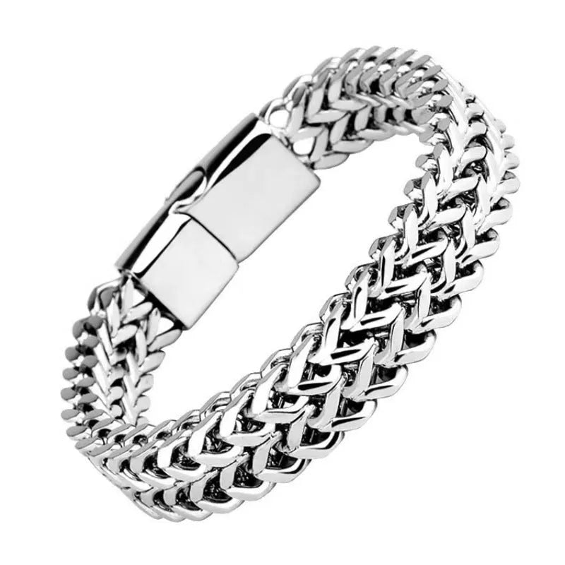 Silver titanium steel hip hop bracelet with geometric design in 4x8mm or 5x10mm style