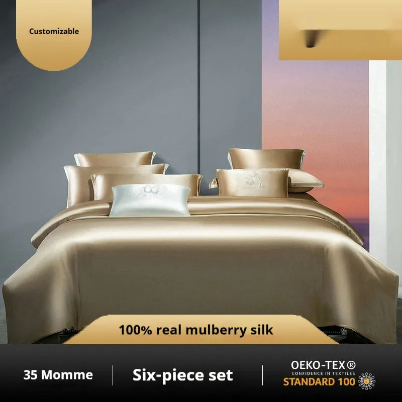 Household Fashion solid colour silk duvet cover and pillowcases on a bed, showing concealed zip detail.