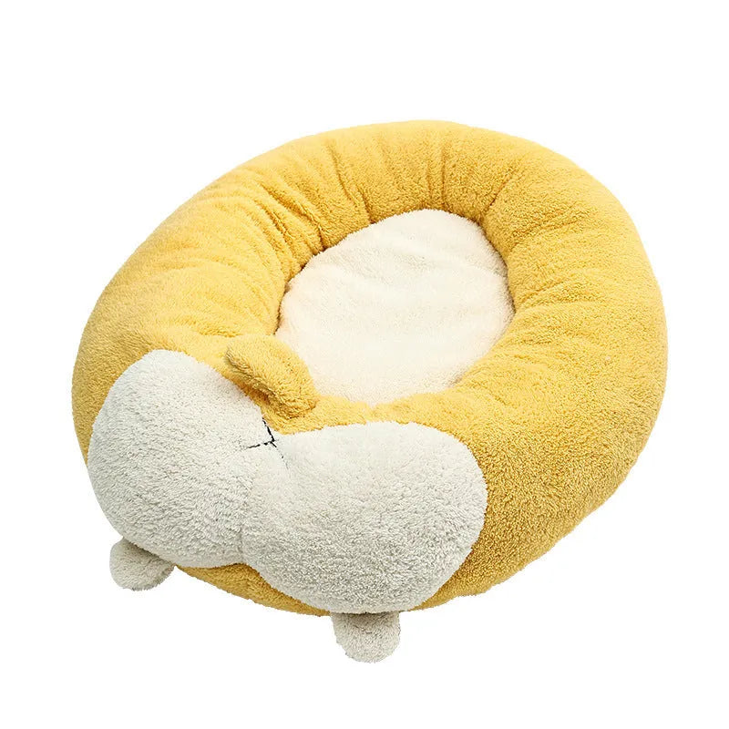 Corgi shaped plush pet bed for dogs and cats available in three sizes with PP cotton filling