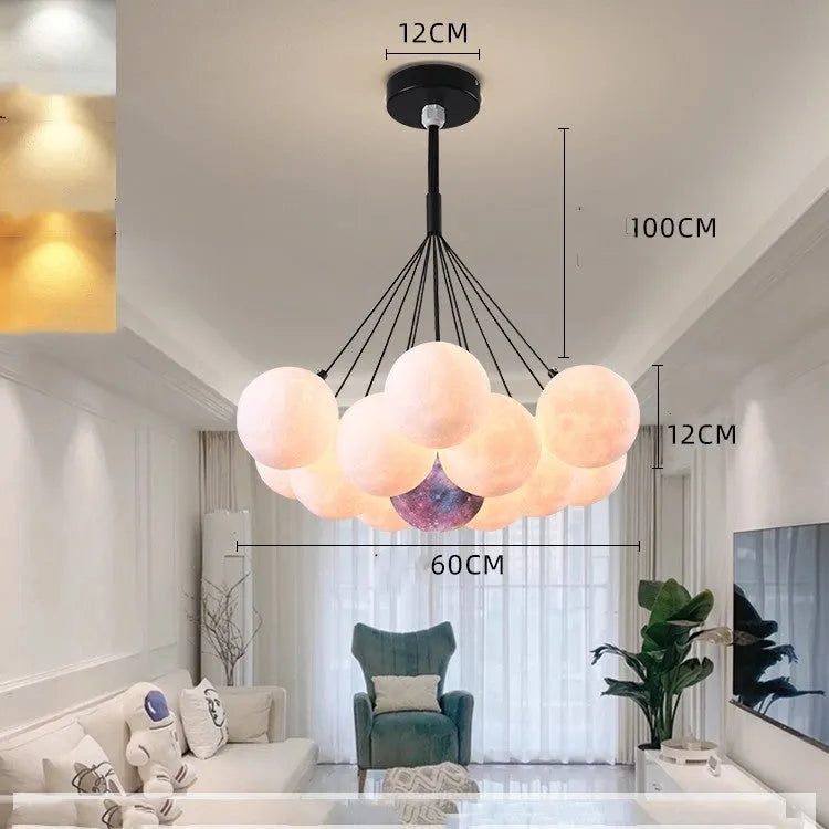 Nordic style moon bubble chandelier pendant lamp with multiple LED lights in gold or black colour options