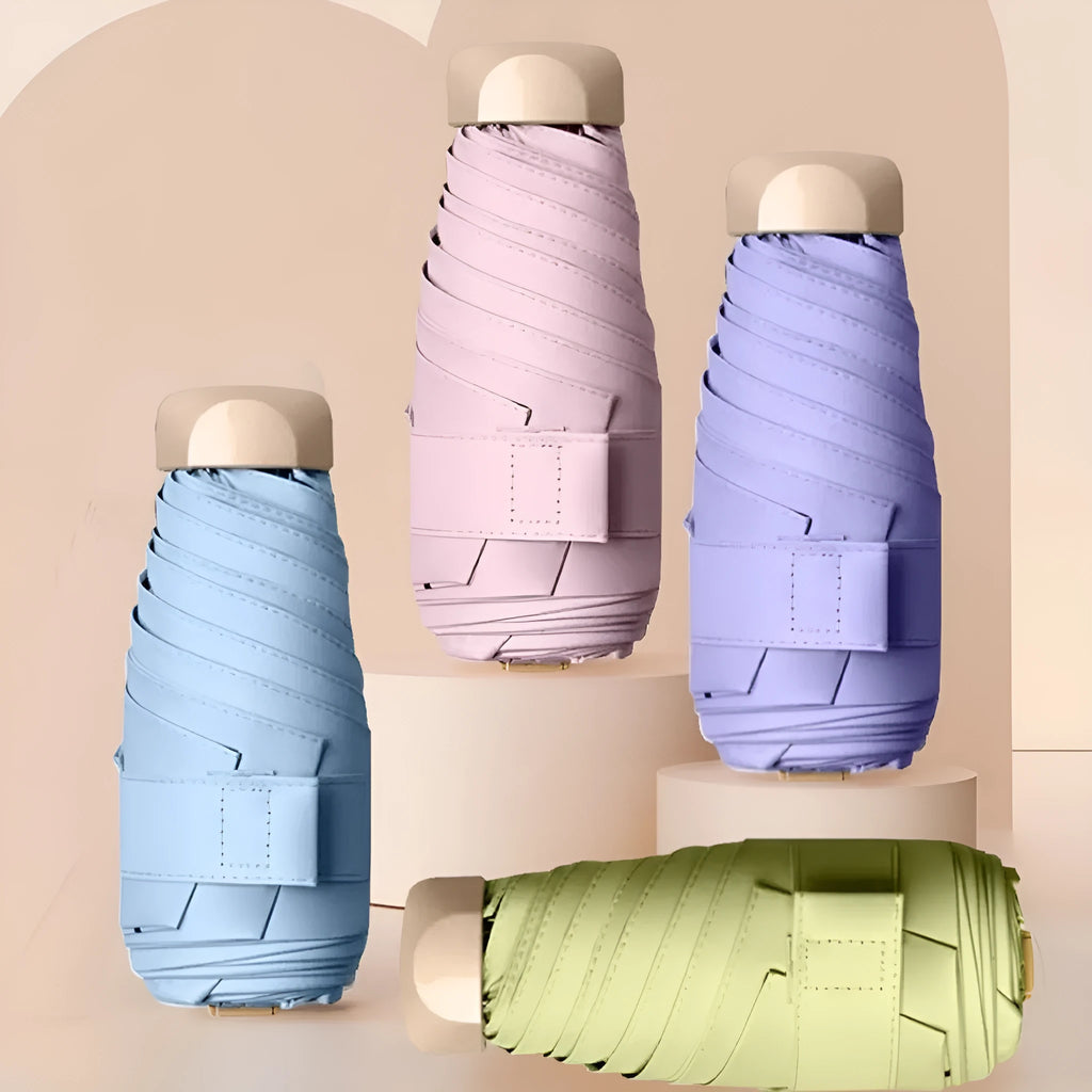 Five-fold compact umbrella with gradient vinyl sunshade canopy and six alloy bones in multiple colour options
