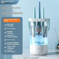 White rechargeable electric makeup brush cleaning tool with data cable.