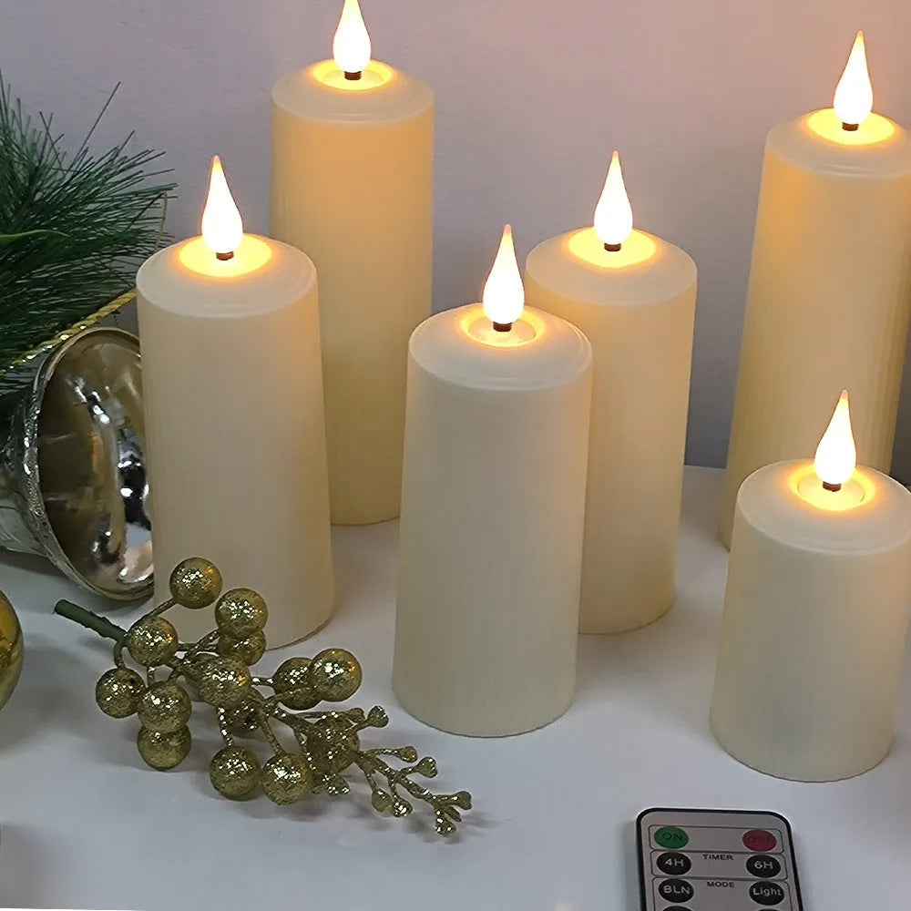 Beige ABS electronic candle lamp set with water droplet head, USB charging, remote control, and three candles, 19.2 x 17.6 x 5.3 cm