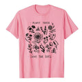 Women's casual Save The Bees t-shirt in white with cartoon print, short sleeves, 50% cotton