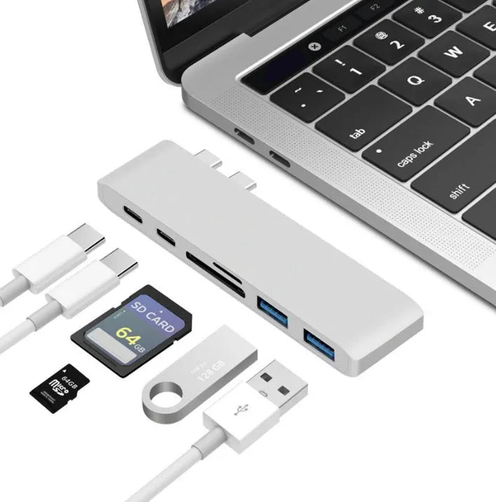 USB Type C Hub Adapter Compatible with Apple iPhone 15 Pro Max Plus, 8-in-1 USB C Hub with 2 USB 3.1 Type-C Ports, PD 3.0 Power Delivery Charging, USB 3.0 Data Transfer, SD and TF Card Reader, Silver Grey
