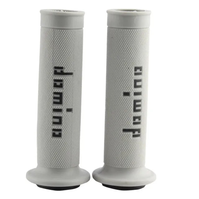 A pair of motorcycle handle gel grips in rubber, showing 22mm and 24mm size options and multiple colour choices.