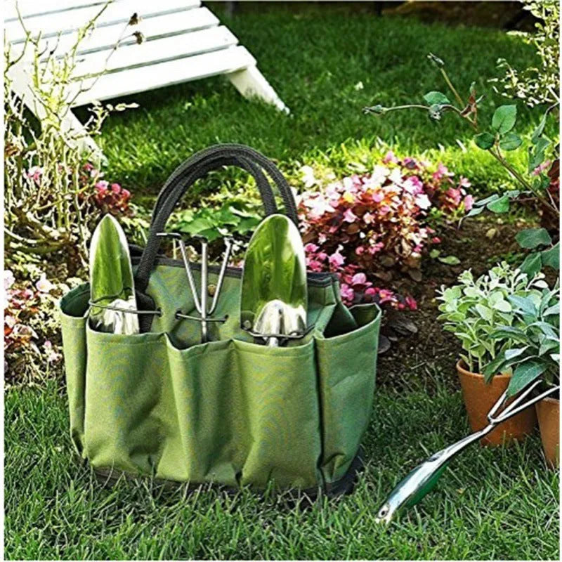 Light green 600D Oxford cloth garden tool storage bag holding secateurs and trowel