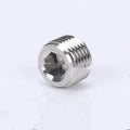 Stainless steel hexagonal pipe plug with 3/8 inch NPT threads for bulkhead fittings.