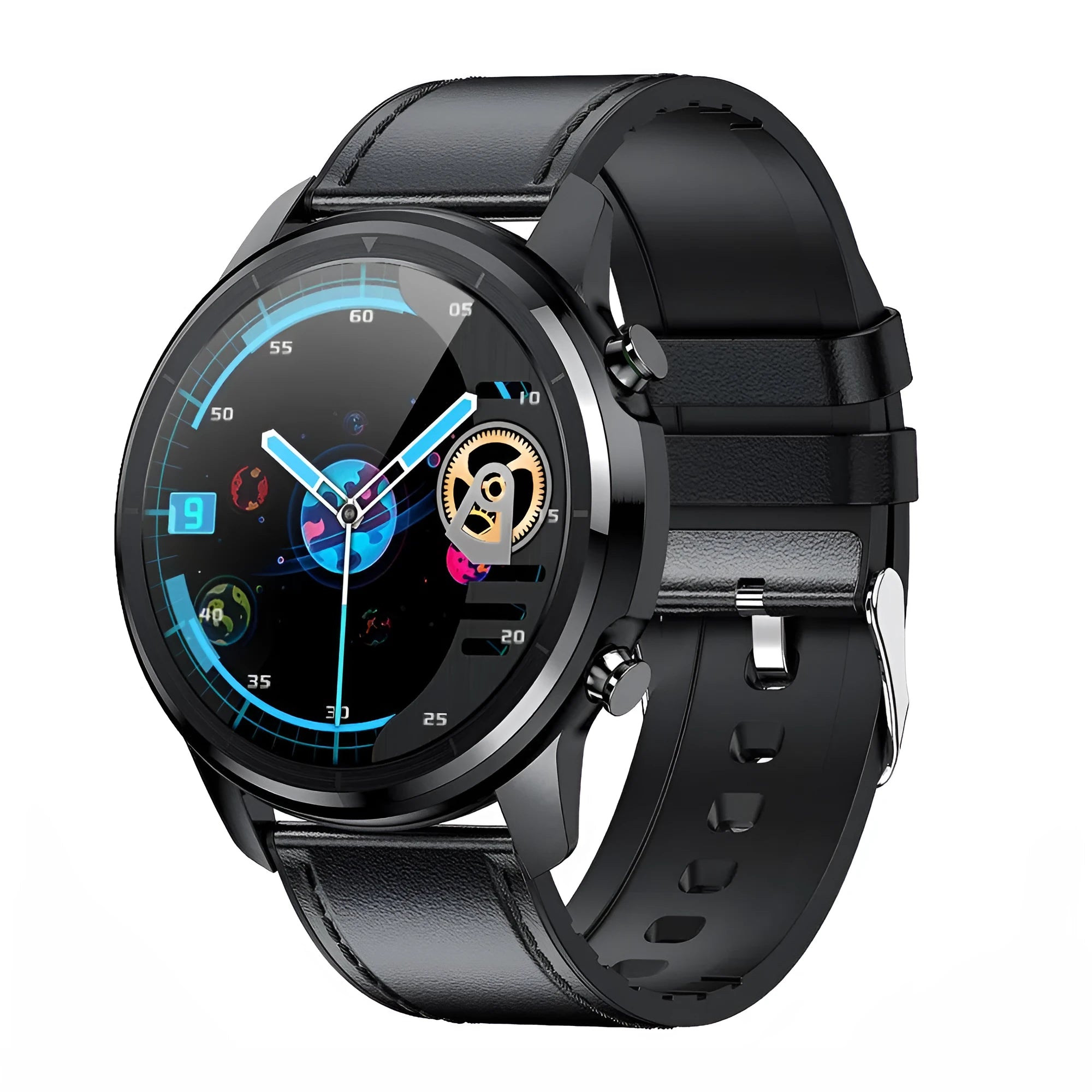 LEMFO LF26 smart bracelet showing 1.3-inch screen and control buttons in various colour options