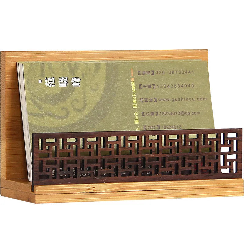 Geometric business cardholder made from bamboo and black walnut wood.