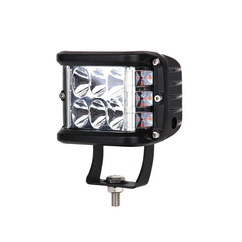 45W LED work light with aluminium alloy housing, 7800LM output, 12-24V voltage and three-sided two-colour yellow design