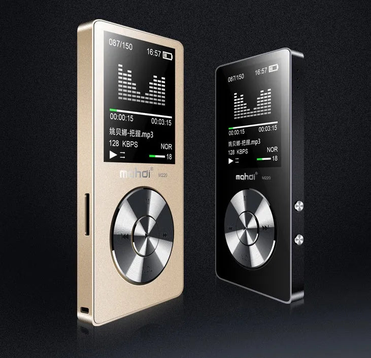 Gold portable metal MP3 music player with a 1.8-inch screen and key controls