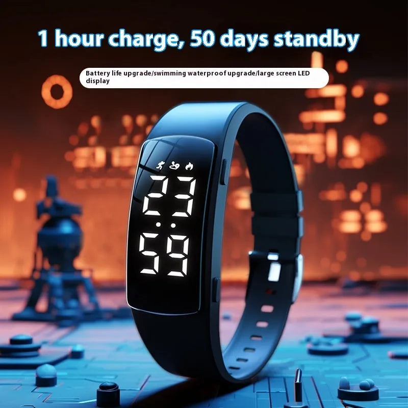 Smart waterproof vibration alarm watch with LED display on a silicone strap in various colours