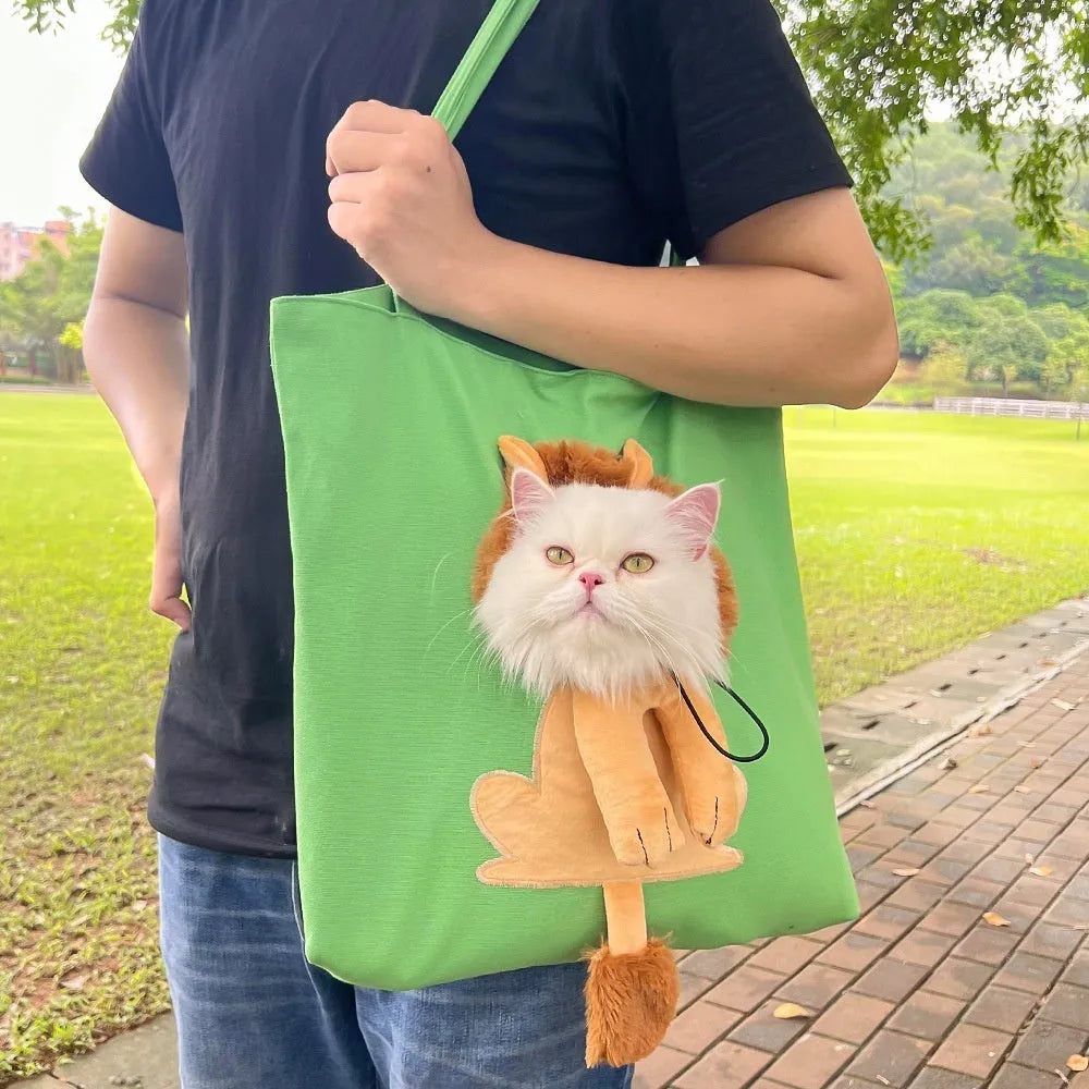 Canvas pet carrier backpack for small dogs and cats with cartoon pattern design