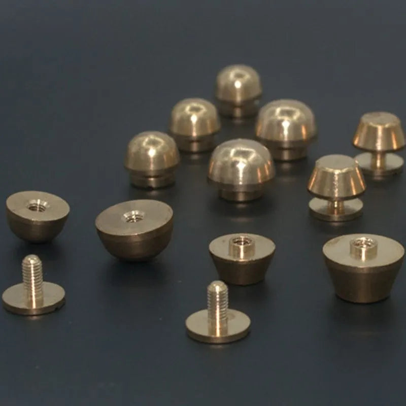 Brass decorative buckle for leatherworking with round and bucket foot nail styles
