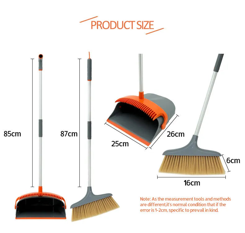 Foldable broom dustpan and bucket cleaning set in upgrade colour on floor