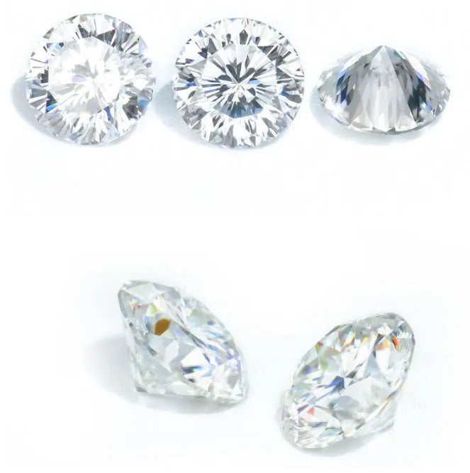Round moissanite gem stone with eight hearts and eight arrows faceting on dark background