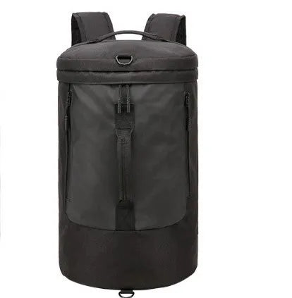 Large-capacity waterproof duffel bag for men, polyester, 36-55L, cylinder shape, light grey colour