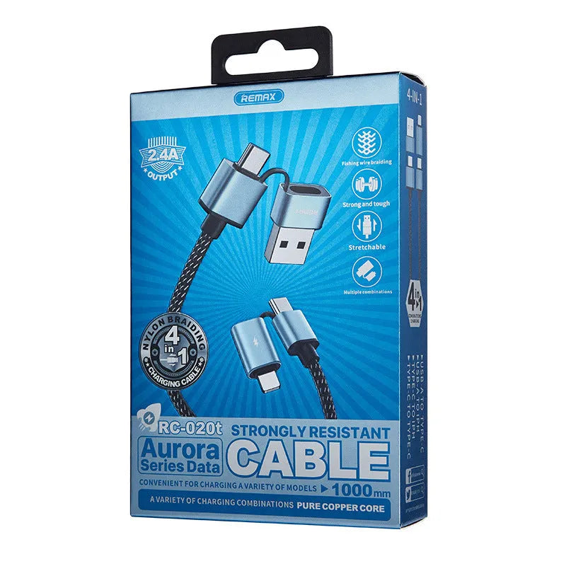 Braided data cable 1m USB one-for-four branch connector black silver