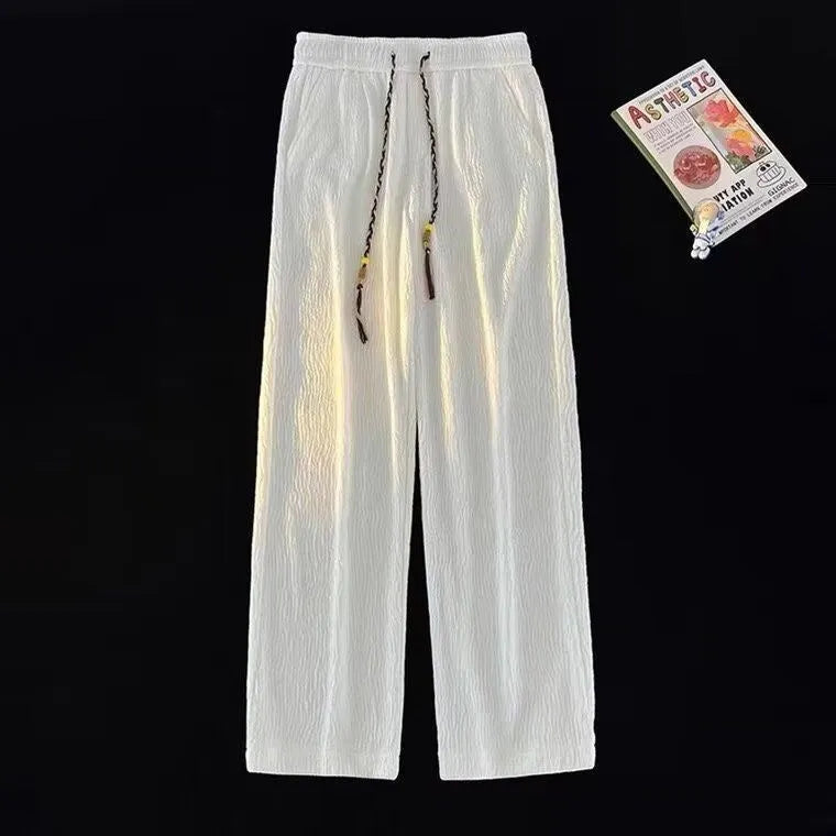 Men's Korean-style loose straight trousers in thin polyester fabric for summer wear