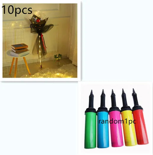 DIY LED luminous balloon rose bouquet set with transparent Bobo balls and LED lights on artificial flowers