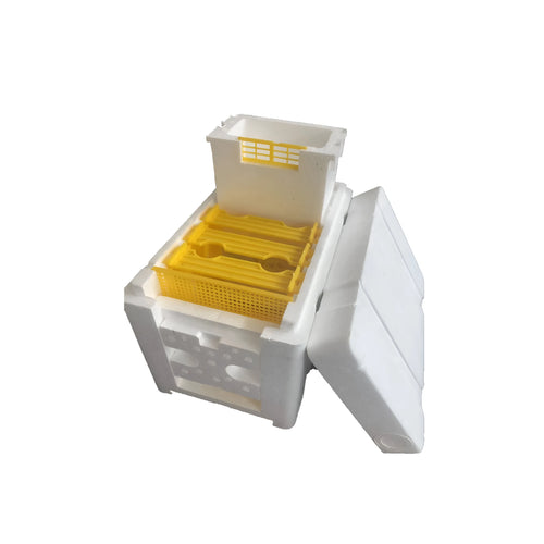 Three white EPS foam mini delivery boxes for beehive use as a breeding or tool set.