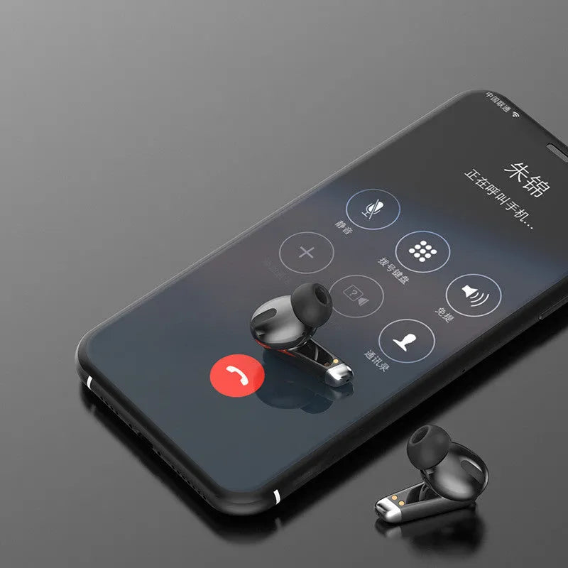Digital display Bluetooth headset with 2400mAh charging case, black, touch control, waterproof for sports
