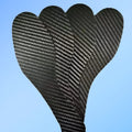 3K carbon fibre full palm running insoles for shock absorption in black, showing three thickness options