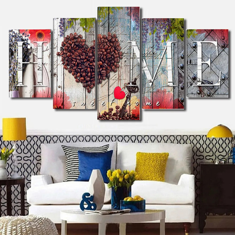 Red Home Sweet Home oil painting decoration board set in no frame style, five boards in Size S or Size M