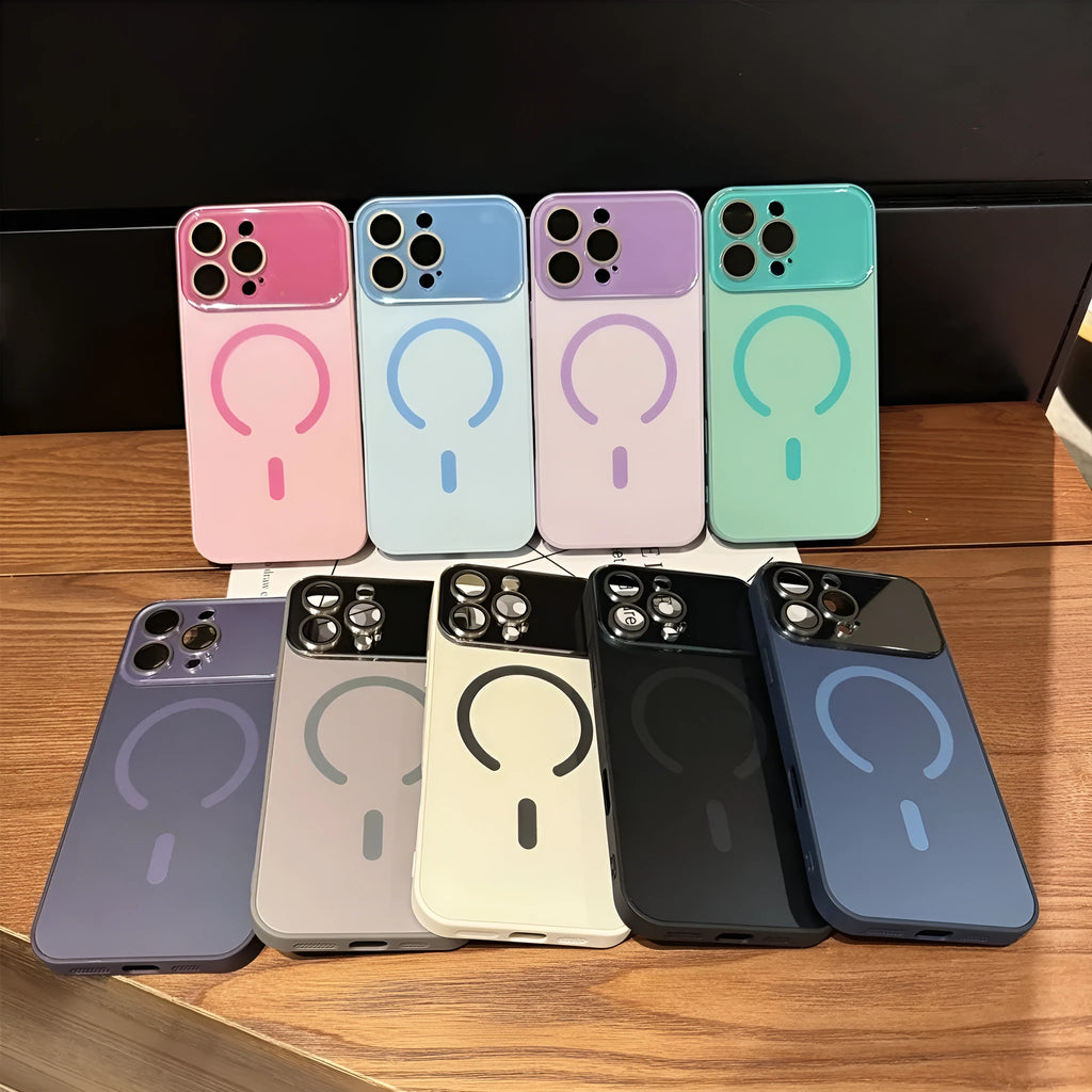 Frosted magnetic phone case with large window, shockproof, for iPhone 11-17 series, available in five colours