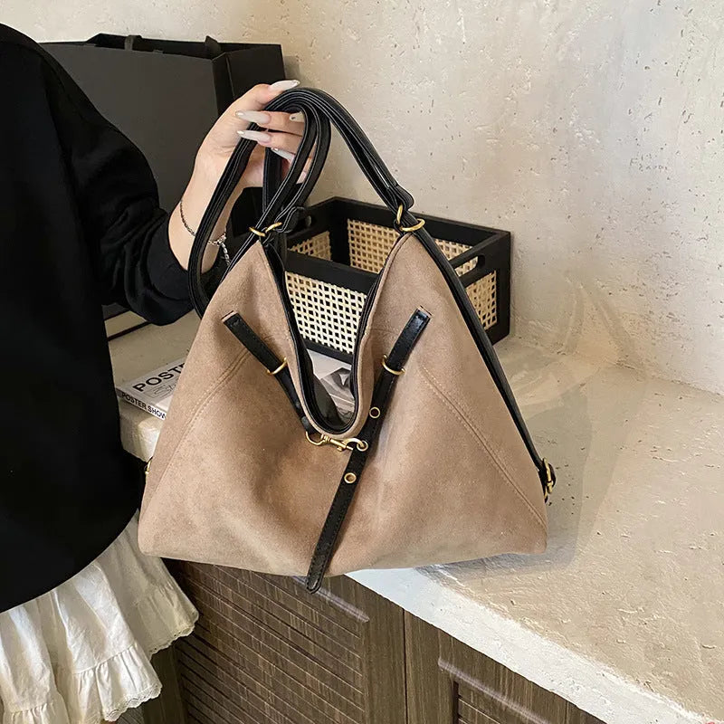Women's PU suede backpack 28x37x13cm in black, medium-soft texture for commuting and leisure