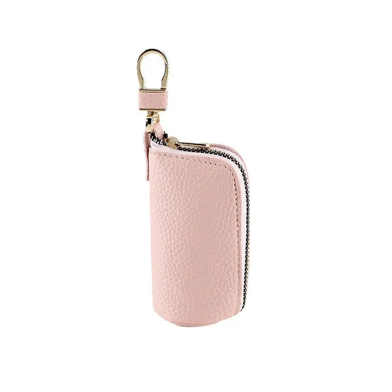Black waterproof pu leather men's zipper key ring wallet organiser case