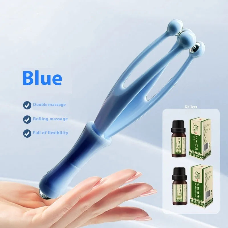 Blue and white finger massager with rotating steel balls for hand joint physical therapy
