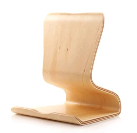 Bamboo wood lazy bracket for iPad and phone on desktop, walnut finish