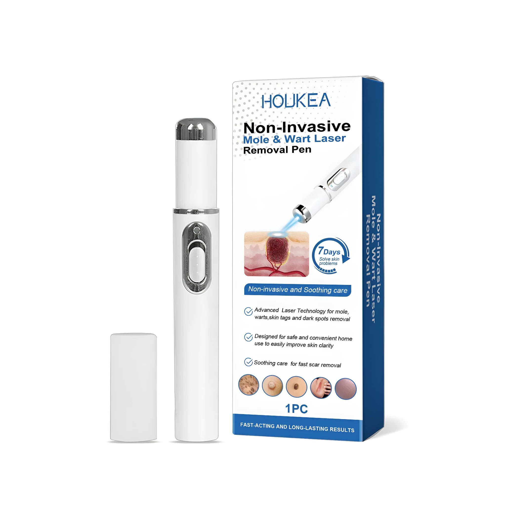 Handheld laser removal pen for mole and wart skin treatment