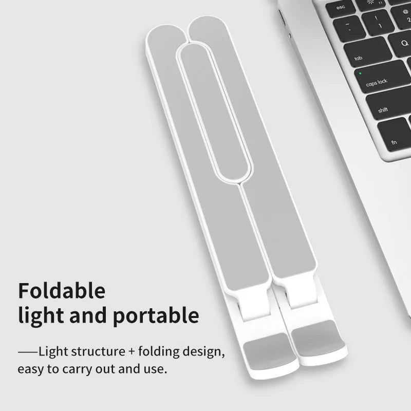 P1 foldable laptop stand in charm black, ABS silicone construction with heightened base lifting mechanism