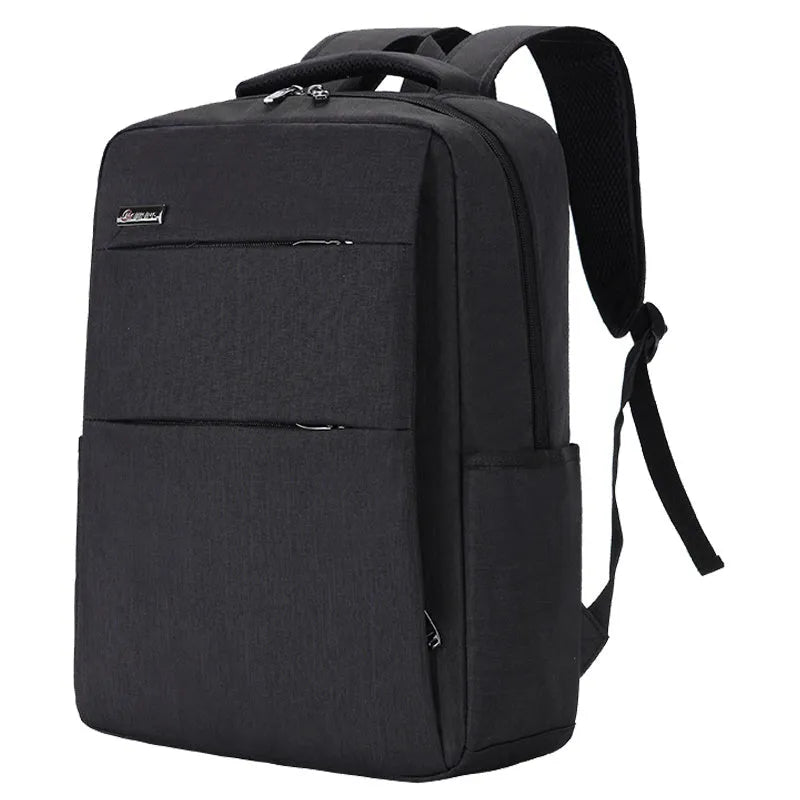 Waterproof shockproof rechargeable laptop backpack in Oxford cloth showing size options for 14-inch and 15.6-inch computers