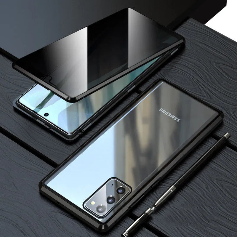 Samsung metal tempered glass anti-drop magnetic flip phone case in black with anti-peep feature