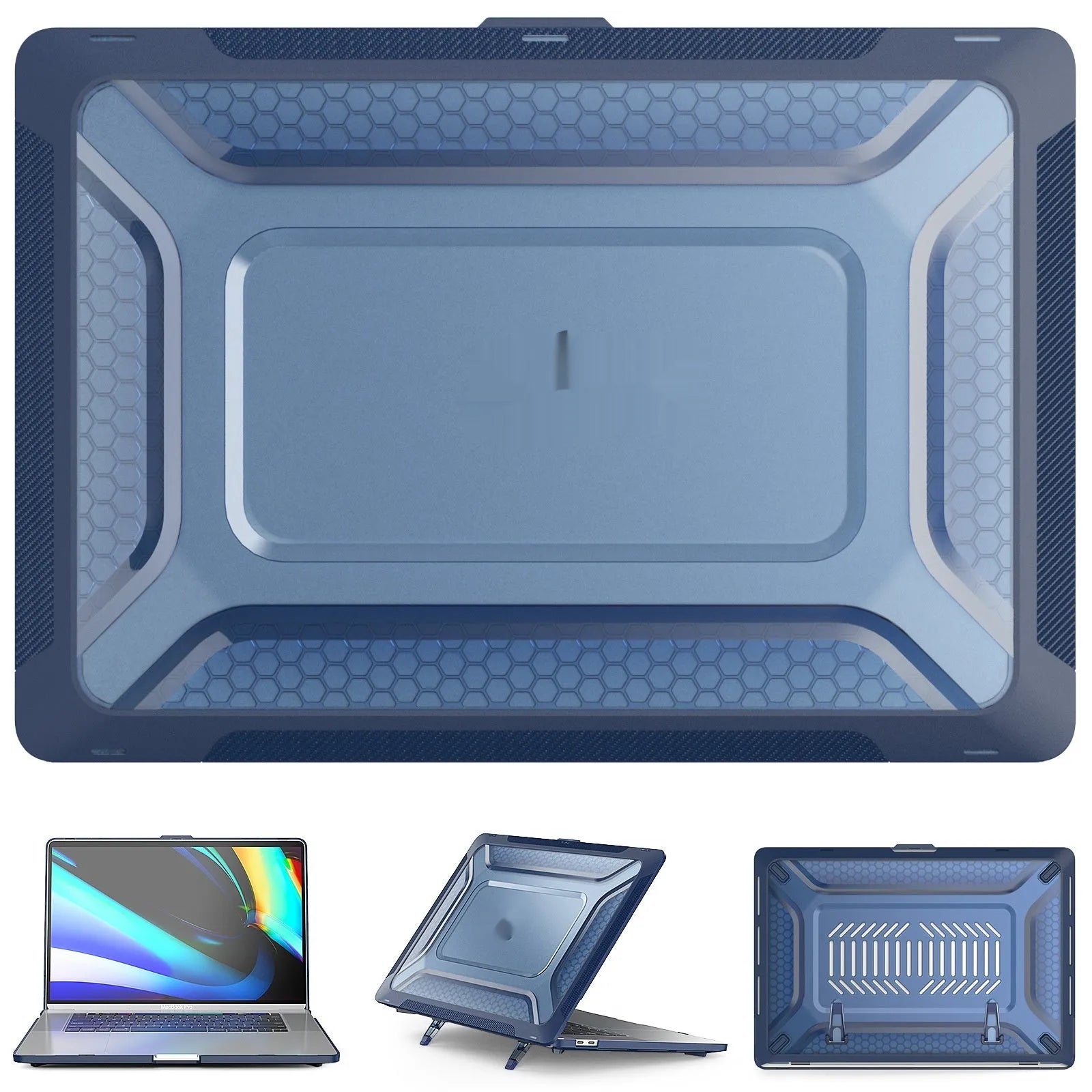 Slim hard protective shell case for a MacBook laptop in sapphire blue colour.