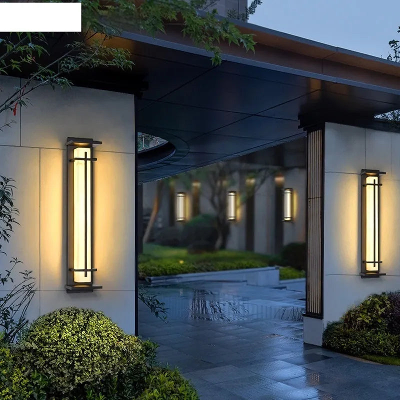 Black aluminium strip wall lamp 50cm long with IP65 rating for outdoor garden and patio use