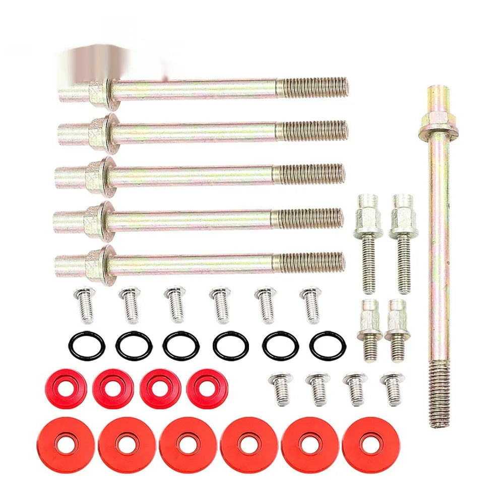 Honda Civic K Series aluminium engine gasket kit in silver, red, blue, and black colours.