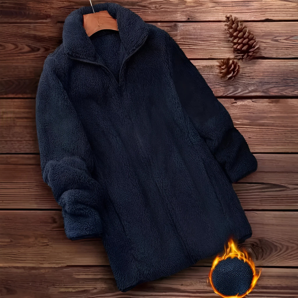 Double-sided velvet fleece coat in black, navy blue or khaki colours with fleece lining