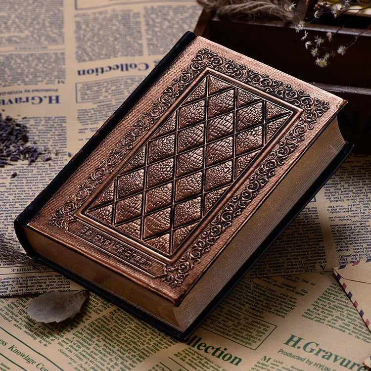 Embossed faux leather notebook with textured three-dimensional cover in bronze colour option