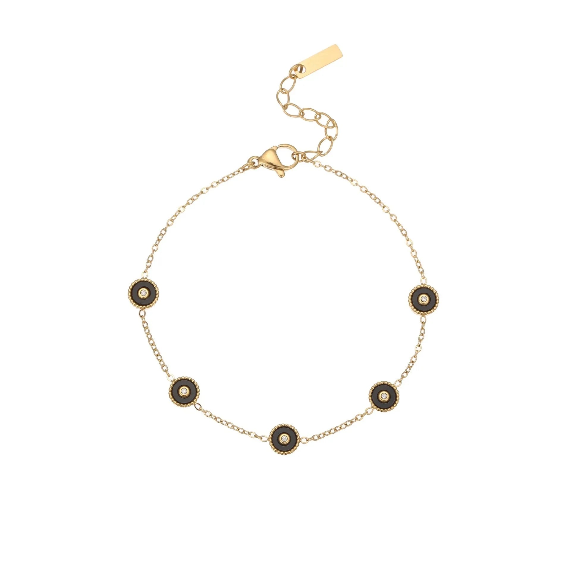 Gold-plated geometric fritillary design stainless steel bracelet and necklace set for women.