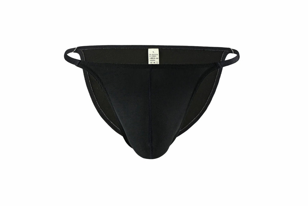 Men's high fork ice silk thread low waist briefs in solid colour polyester fabric