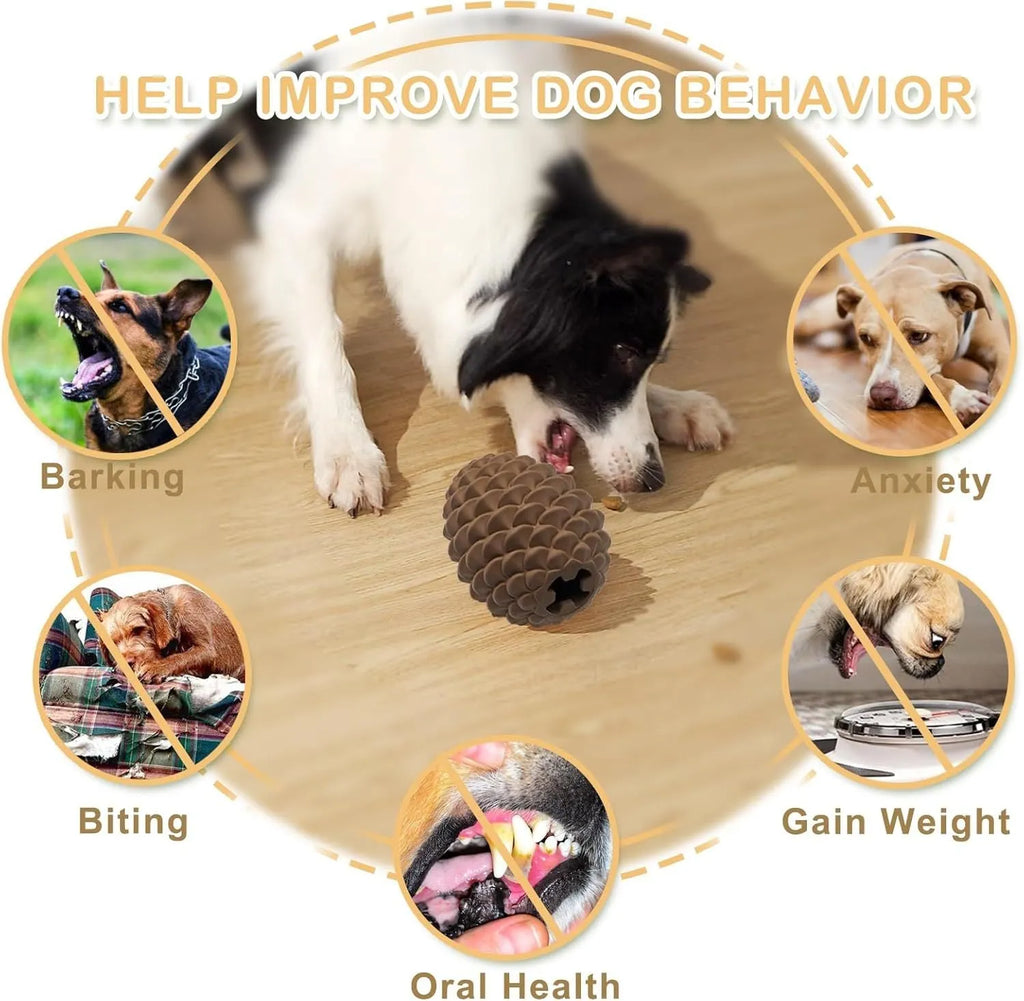 Yellow pine cone-shaped natural rubber dog chew toy with textured surface.