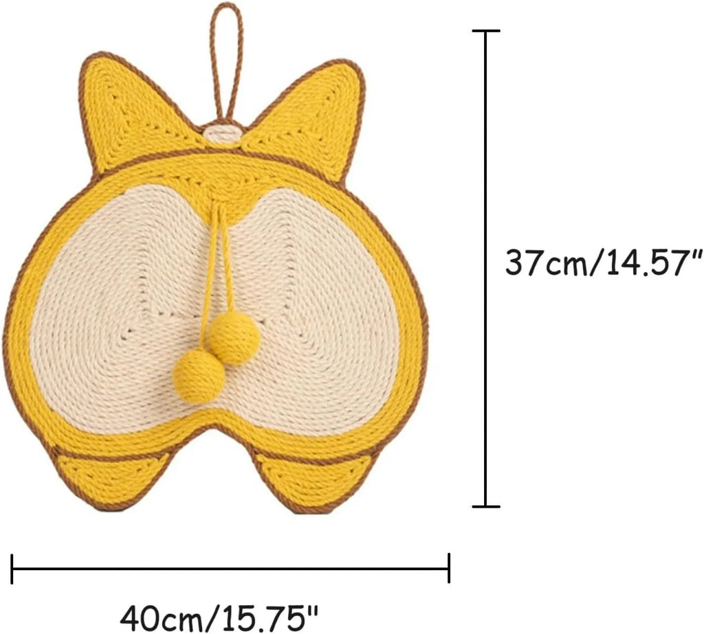 Yellow Corgi design sisal cat scratching board with anti-slip base and adhesive hooks