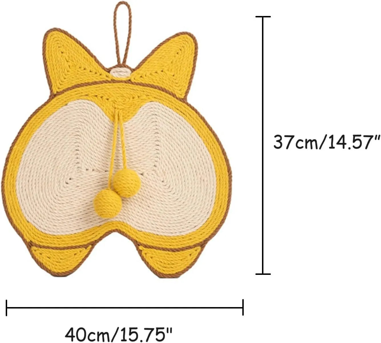 Yellow Corgi design sisal cat scratching board with anti-slip base and adhesive hooks