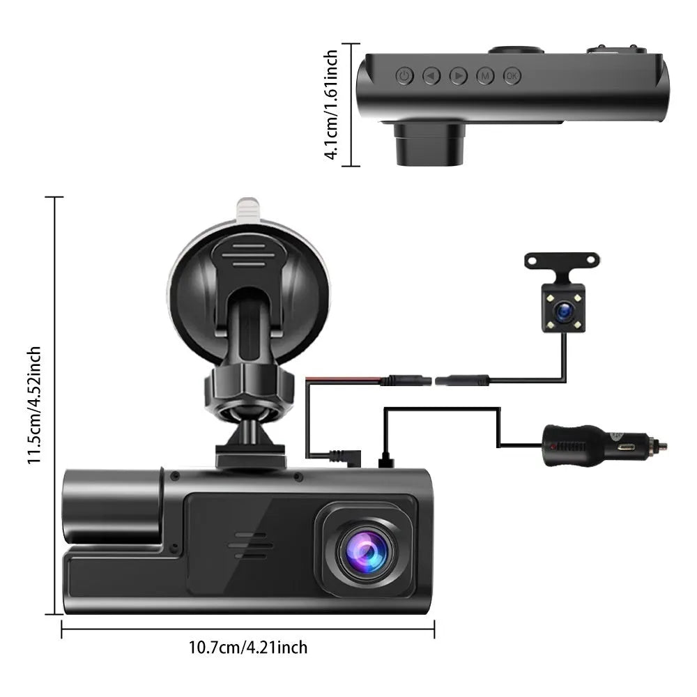 Black WiFi driving recorder with 2-inch screen mounted behind car rear-view mirror